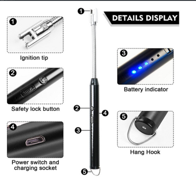 Rechargeable Arc Lighter with LED Display and Safety Switch